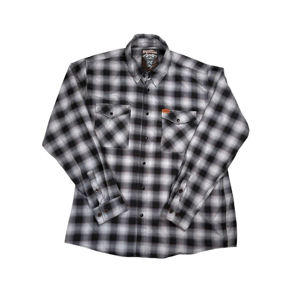 Dixxon Flannel Big Twin Plaid Snap Front Long Sleeve Shirt Men's 2X Black Gray - Picture 2 of 10